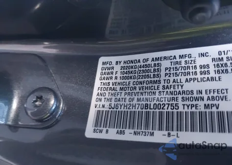 2011 Honda Element Ex z USA, uszkodzony, nr VIN 5J6YH2H70BL002755